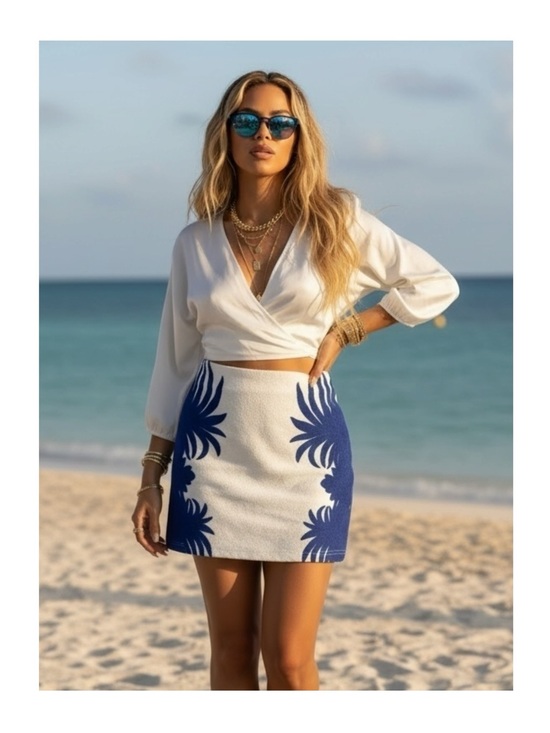LF Dresses & Skirts - new LF Mika & Gala ༄ Textured Leaf Print Mini Skirt ༄ Jewel Tone Cobalt + White